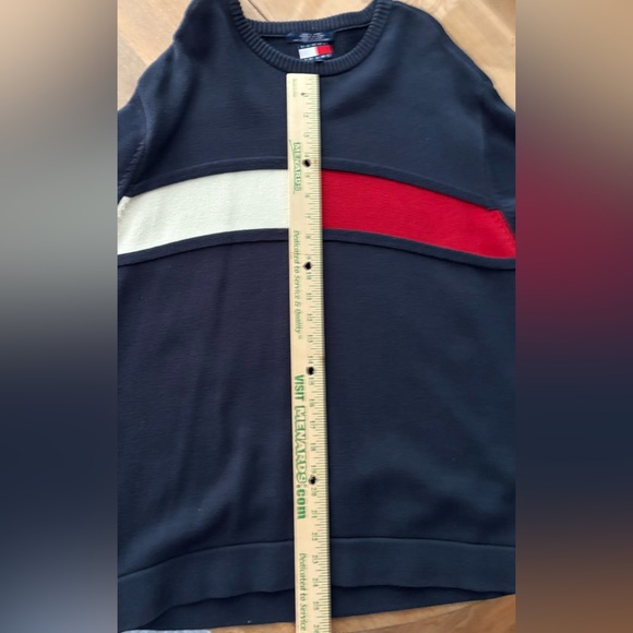 TOMMY HILFIGER Navy Sweater with Red and White Stripes - Men’s Large - Picture 7 of 7